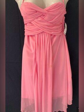 G.L.A.M. Pink Ruched Mesh Midi Dress NWT Size M Formal Party